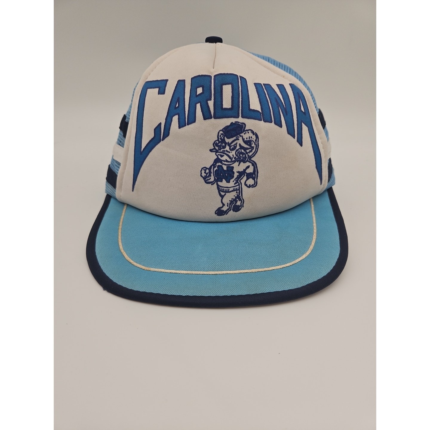 Vtg Rare North Carolina Tarheels Unc 3 Stripe Snapback Hat Trucker Cap Foam